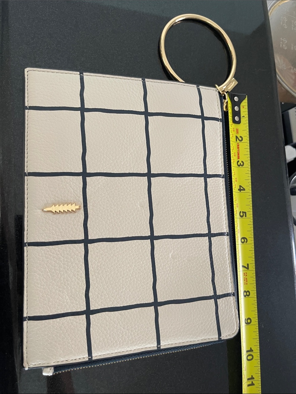 Thacker Women’s Wristlet Pouch in Cream Grid Pattern